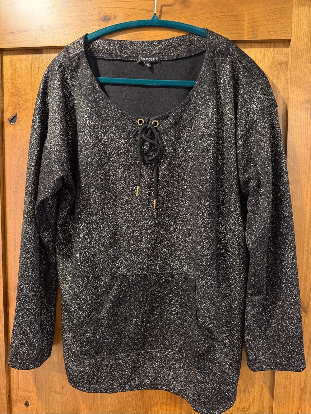 Chances R Black Metallic Lace-Up Pullover Hoodie